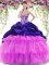 Multi-color Organza and Taffeta Lace Up Quince Ball Gowns Sleeveless With Brush Train Beading and Ruffled Layers and Pick Ups