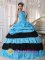 Pretty straps V-neck Beaded hand flower Decorate ruffled Aqua and Black Quinceanera Dress for Haan Germany
