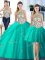 Eye-catching Three Piece Halter Top Turquoise Tulle Lace Up Vestidos de Quinceanera Sleeveless Floor Length Embroidery and Pick Ups