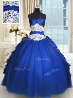 Delicate Royal Blue Organza and Taffeta and Tulle Lace Up Sweet 16 Dresses Sleeveless Floor Length Beading and Lace and Appliques and Ruffles and Pick Ups