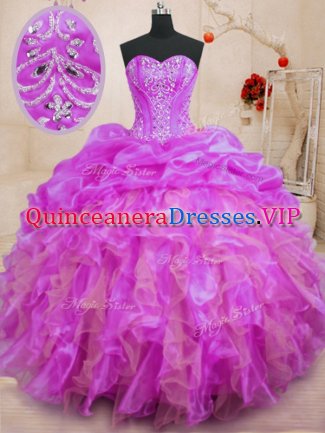 Fantastic Fuchsia Lace Up Quinceanera Dresses Beading and Ruffles Sleeveless Floor Length