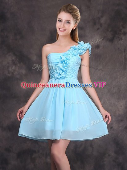 Sexy One Shoulder Baby Blue Sleeveless Chiffon Zipper Quinceanera Court Dresses for Prom and Party and Wedding Party - Click Image to Close