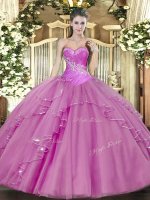 Lilac Lace Up Sweet 16 Quinceanera Dress Beading Sleeveless Floor Length