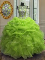 Scoop Beading and Ruffles and Pick Ups Quinceanera Dresses Lace Up Sleeveless Floor Length