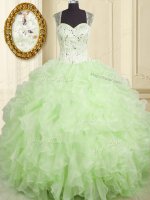 On Sale Yellow Green Straps Lace Up Beading and Ruffles Sweet 16 Dress Sleeveless