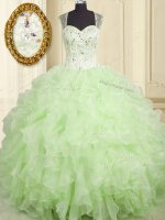 On Sale Yellow Green Straps Lace Up Beading and Ruffles Sweet 16 Dress Sleeveless(SKU PSSW0215-2BIZ)