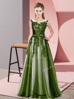 Sophisticated Olive Green Tulle Zipper Scoop Sleeveless Floor Length Quinceanera Court of Honor Dress Beading and Lace(SKU BMT0378-8BIZ)