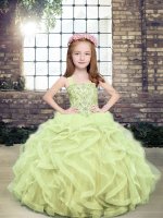 Pretty Floor Length Yellow Green Winning Pageant Gowns Straps Sleeveless Lace Up