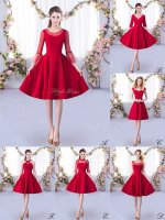 Fancy Red 3 4 Length Sleeve Knee Length Ruching Zipper Damas Dress