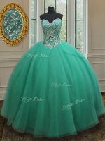 Dazzling Tulle Sweetheart Sleeveless Zipper Beading Sweet 16 Dresses in Turquoise