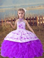 High End Floor Length Lavender Kids Pageant Dress Halter Top Sleeveless Lace Up(SKU XBLD025-13BIZ)