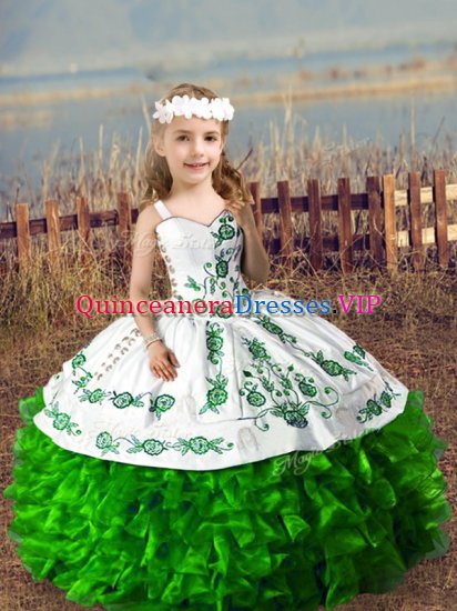 Sleeveless Lace Up Floor Length Embroidery and Ruffles Little Girl Pageant Dress - Click Image to Close