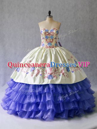 Satin and Organza Sleeveless Floor Length Sweet 16 Dresses and Beading and Embroidery