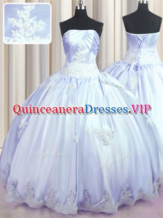 Dramatic Strapless Sleeveless Taffeta Quinceanera Dress Appliques Lace Up