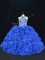 Floor Length Royal Blue Ball Gown Prom Dress Organza Sleeveless Beading and Ruffles