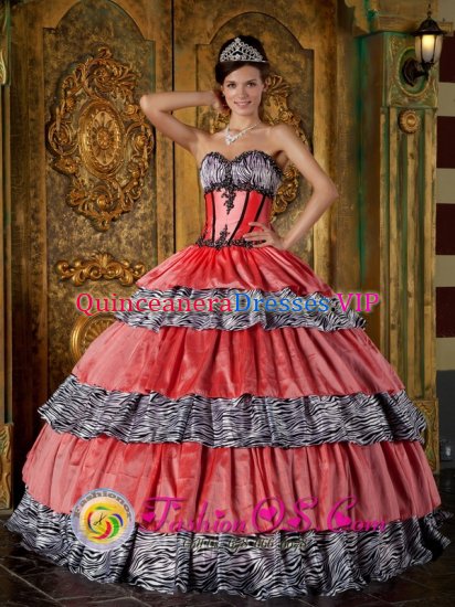 Keystone CO Colorful Sweetheart Strapless With Zebra and Taffeta Ruffles Ball Gown For Quinceanera Dress - Click Image to Close