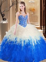 New Arrival Floor Length Ball Gowns Sleeveless Blue And White Sweet 16 Quinceanera Dress Lace Up