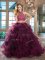 Customized Brush Train Two Pieces Quinceanera Gowns Dark Purple Halter Top Tulle Sleeveless Backless