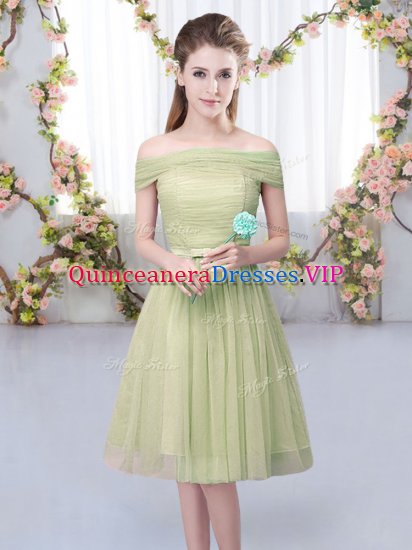 Pretty Olive Green Lace Up Quinceanera Dama Dress Belt Short Sleeves Knee Length - Click Image to Close