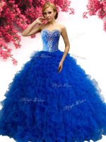 Ball Gowns 15 Quinceanera Dress Royal Blue Sweetheart Tulle Sleeveless Floor Length Lace Up