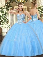 High Quality Aqua Blue Ball Gowns Beading Quinceanera Gown Lace Up Tulle Sleeveless Floor Length(SKU SJQDDT971002BIZ)