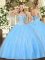 High Quality Aqua Blue Ball Gowns Beading Quinceanera Gown Lace Up Tulle Sleeveless Floor Length