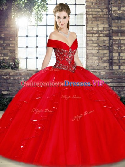 Floor Length Ball Gowns Sleeveless Red 15th Birthday Dress Lace Up - Click Image to Close