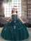 Gorgeous Teal Sleeveless Appliques Floor Length Kids Pageant Dress