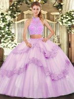 Charming Tulle Sleeveless Floor Length Quinceanera Gowns and Beading and Appliques and Ruffles