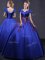 Royal Blue Ball Gowns Appliques 15 Quinceanera Dress Lace Up Satin Cap Sleeves Floor Length