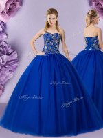 Ball Gowns Sweet 16 Dresses Royal Blue Sweetheart Tulle Sleeveless Floor Length Lace Up