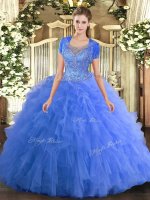 Floor Length Baby Blue Vestidos de Quinceanera Tulle Sleeveless Beading and Ruffled Layers(SKU SJQDDT1004002-1BIZ)