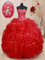 Sweetheart Sleeveless Lace Up Quinceanera Gown Red Organza(SKU PSSW0221BIZ)
