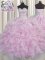 Bling-bling Floor Length Lace Up Quinceanera Gowns Lilac for Military Ball and Sweet 16 and Quinceanera with Beading and Ruffles