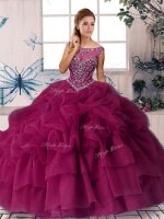 Dramatic Fuchsia Sleeveless Beading and Pick Ups Zipper Quinceanera Dress