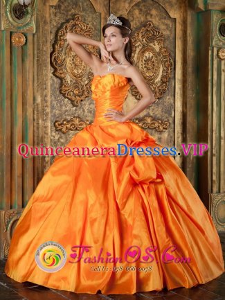 Essex Massachusetts/MA Luxurious Sweetheart Orange Taffeta Quinceanera Dress With floral Decoration On Bust