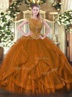 Elegant Brown Scoop Neckline Beading and Ruffles Quinceanera Dresses Sleeveless Zipper(SKU SJQDDT1199002-3BIZ)