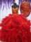 High Quality Red Quinceanera Gowns Military Ball and Sweet 16 and Quinceanera with Beading and Embroidery and Ruffles Sweetheart Sleeveless Brush Train Lace Up