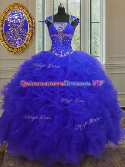 Custom Designed Sequins High Low Blue Sweet 16 Dresses Straps Cap Sleeves Lace Up - Click Image to Close
