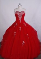 Gorgeous Ball Gown Sweetheart-neck Floor-length Organza Red Quinceanera Dresses Style FA-C-038