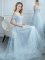Shining Off the Shoulder Light Blue Tulle Lace Up Court Dresses for Sweet 16 Cap Sleeves Floor Length Beading and Appliques
