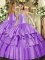 Super Lavender Organza and Taffeta Lace Up Sweet 16 Dress Sleeveless Floor Length Beading and Ruffled Layers