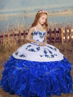 Stylish Organza Sleeveless Floor Length Little Girl Pageant Gowns and Embroidery and Ruffles