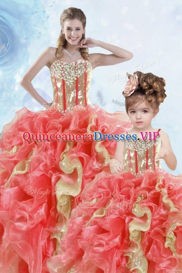 Fine Sleeveless Floor Length Beading and Ruffles and Sequins Lace Up Quinceanera Dresses with Multi-color - Click Image to Close