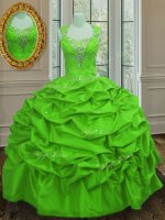 Ball Gowns Taffeta Straps Cap Sleeves Beading and Pick Ups Floor Length Lace Up Quinceanera Gown