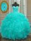 Cheap Aqua Blue Organza Lace Up Quinceanera Gown Sleeveless Floor Length Beading and Embroidery and Ruffles