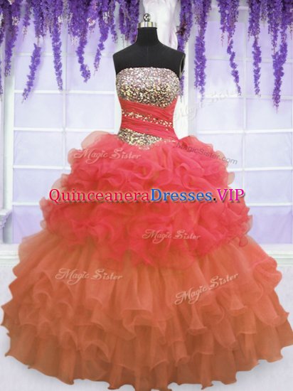 Designer Pick Ups Ruffled Floor Length Ball Gowns Sleeveless Multi-color Quinceanera Dresses Lace Up - Click Image to Close
