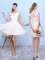 Fashionable White A-line Lace and Appliques Dama Dress for Quinceanera Lace Up Chiffon Sleeveless Knee Length
