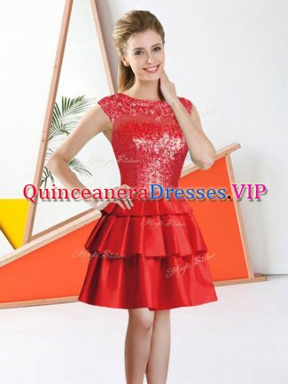 Red Bateau Backless Beading and Lace Damas Dress Sleeveless