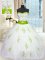 White Ball Gowns Appliques and Belt Quinceanera Dress Lace Up Tulle Sleeveless Floor Length